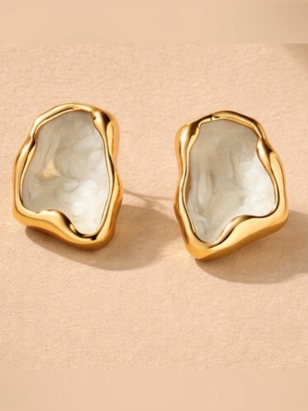 Abstract Statement Marble Ivory Earrings